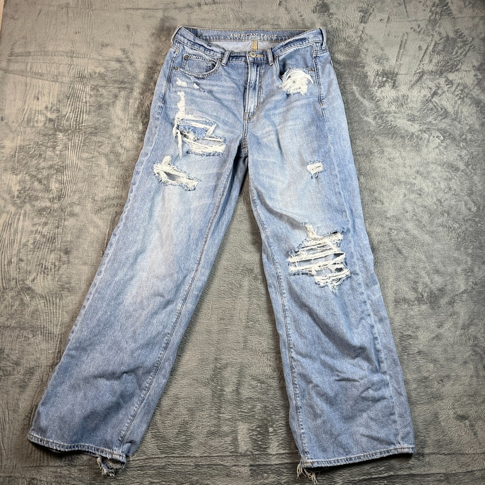 American Eagle Outfitters Jeans Womens 6 Blue Cotton Distressed Straight Leg
